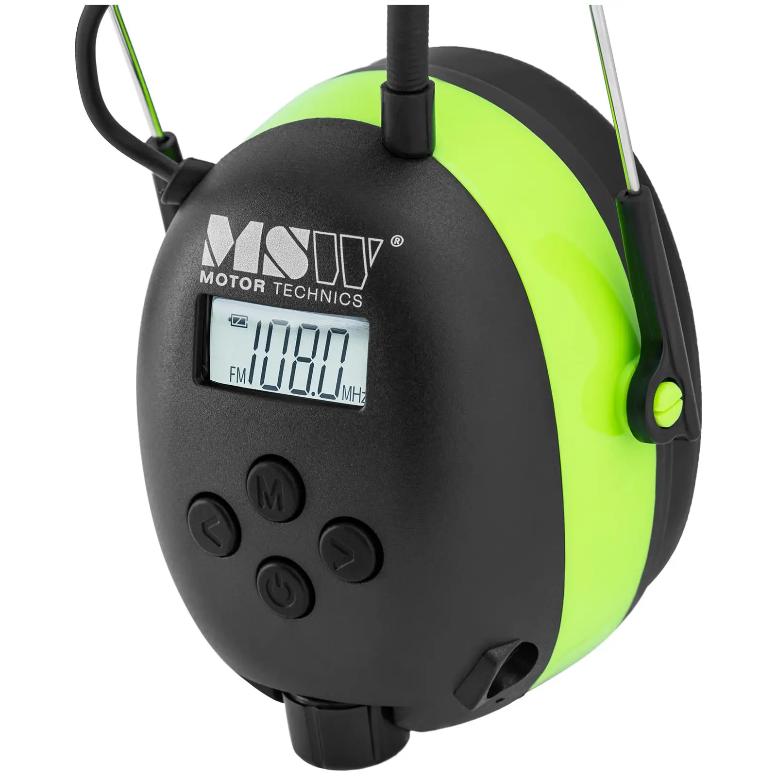 Ochrana sluchu s Bluetooth - mikrofón - LCD displej - batéria - zelená