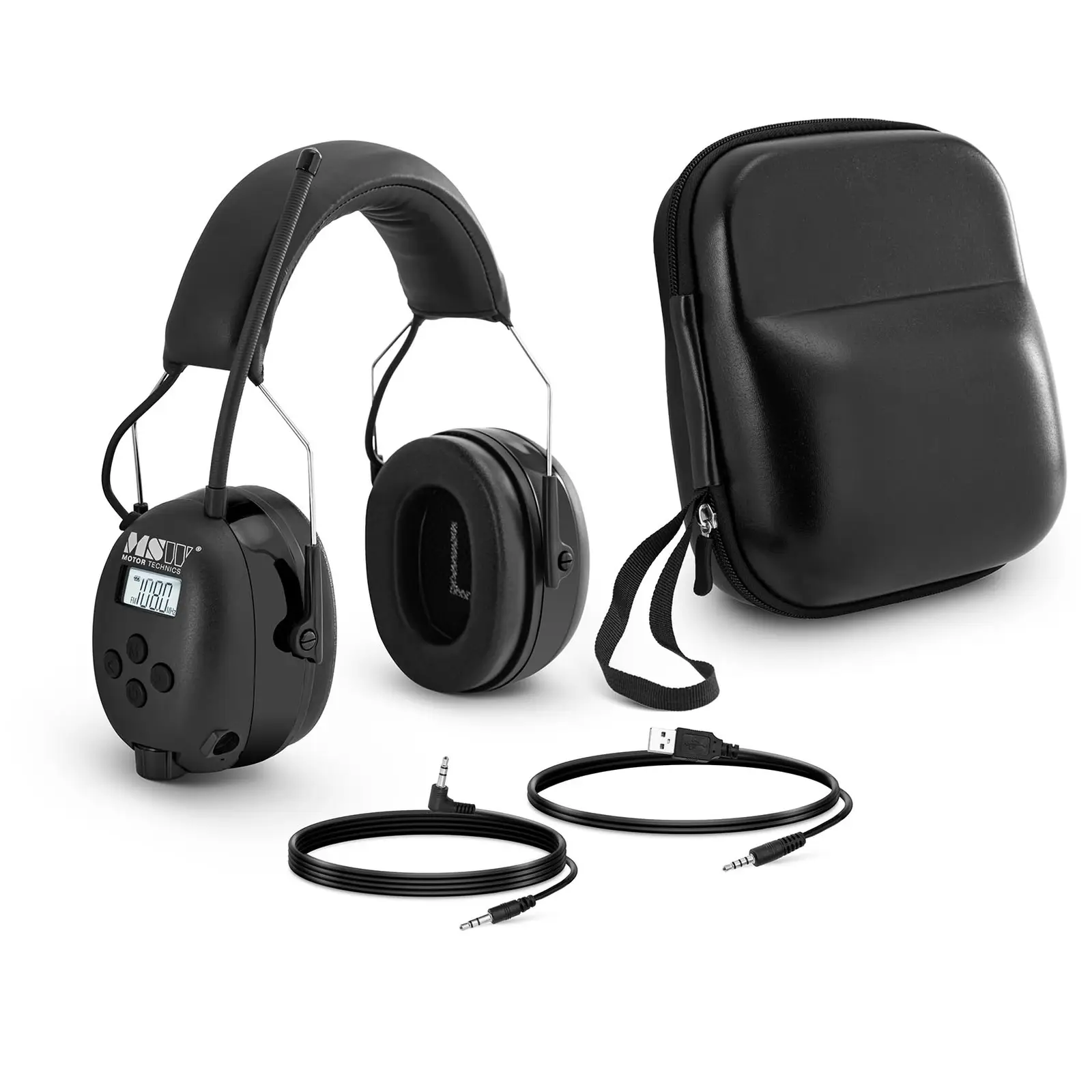 Ochrana sluchu s Bluetooth - mikrofón - LCD displej - nabíjateľná batéria - čierna
