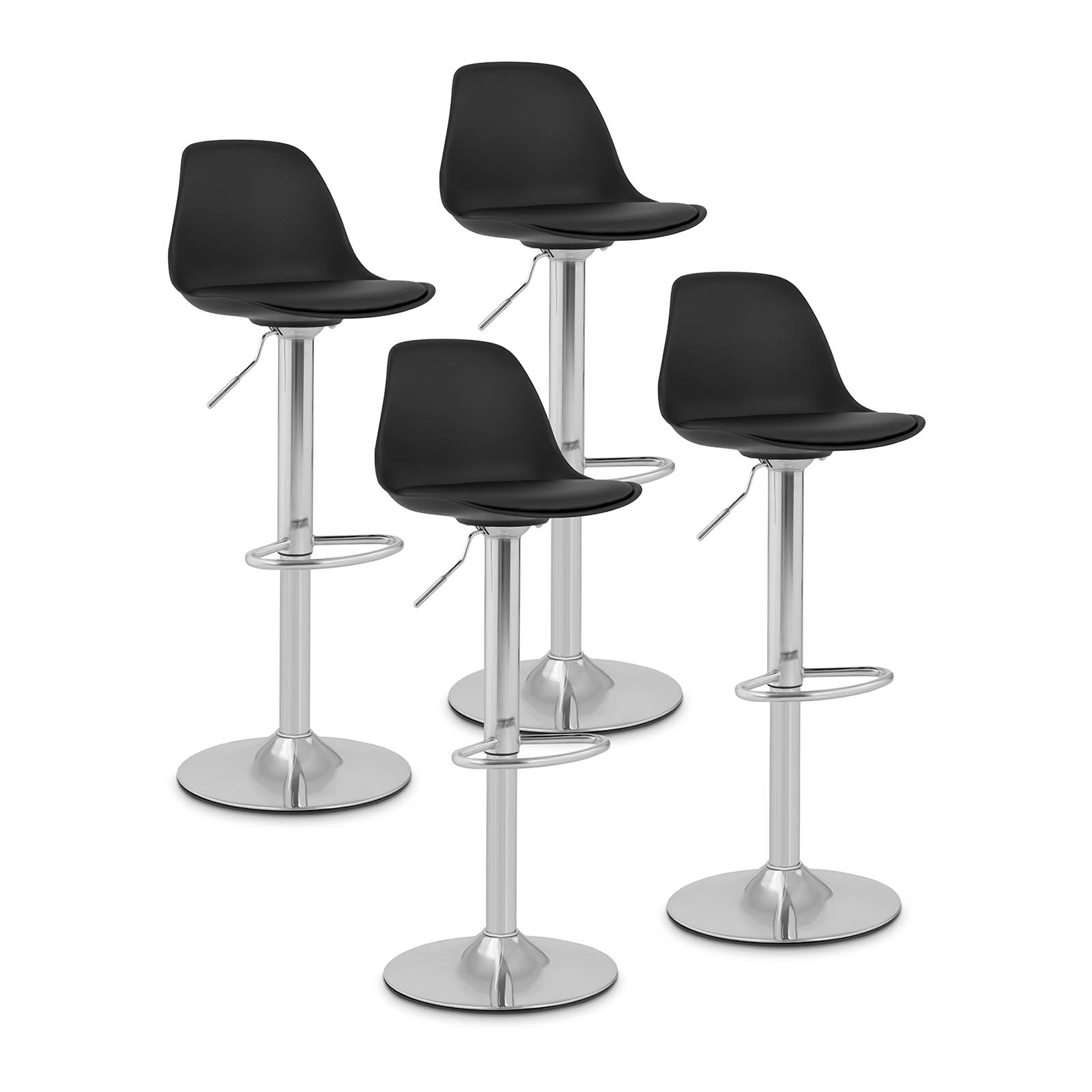Barová stolička - 4 kusy - s operadlom - oceľová podnož - čierna