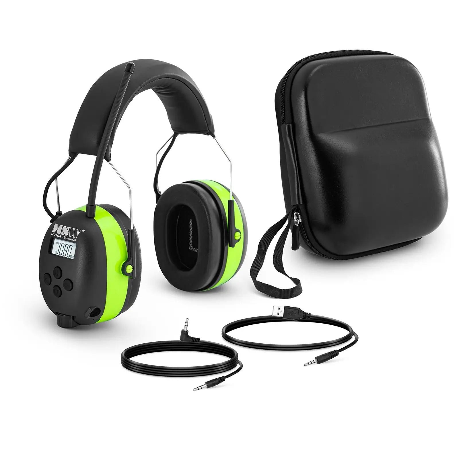 Ochrana sluchu s Bluetooth - mikrofón - LCD displej - batéria - zelená