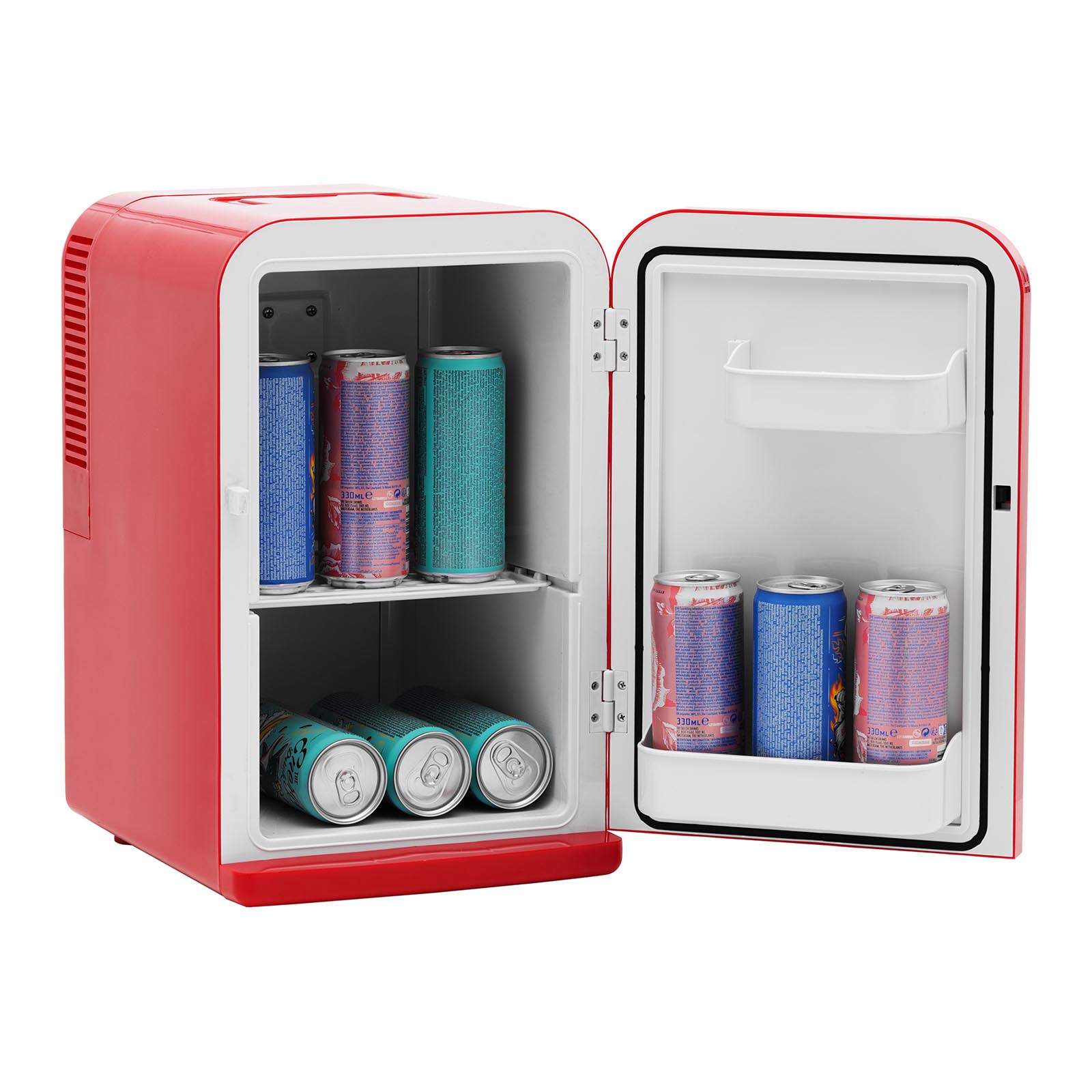 Mini chladnička 12 V / 230 V – 2 v 1 s funkciou udržiavania teploty – 15 L – červená