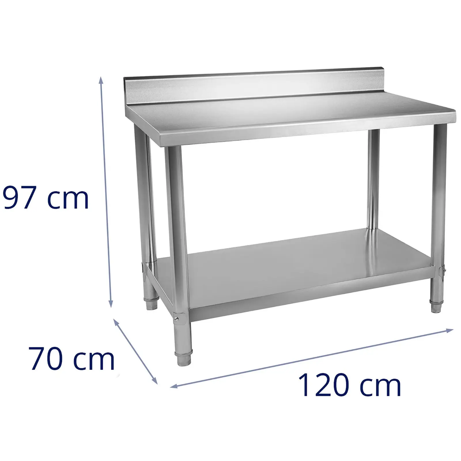 Pracovný stôl z ušľachtilej ocele - 120 x 70 cm - s lemom - 115 kg nosnosť