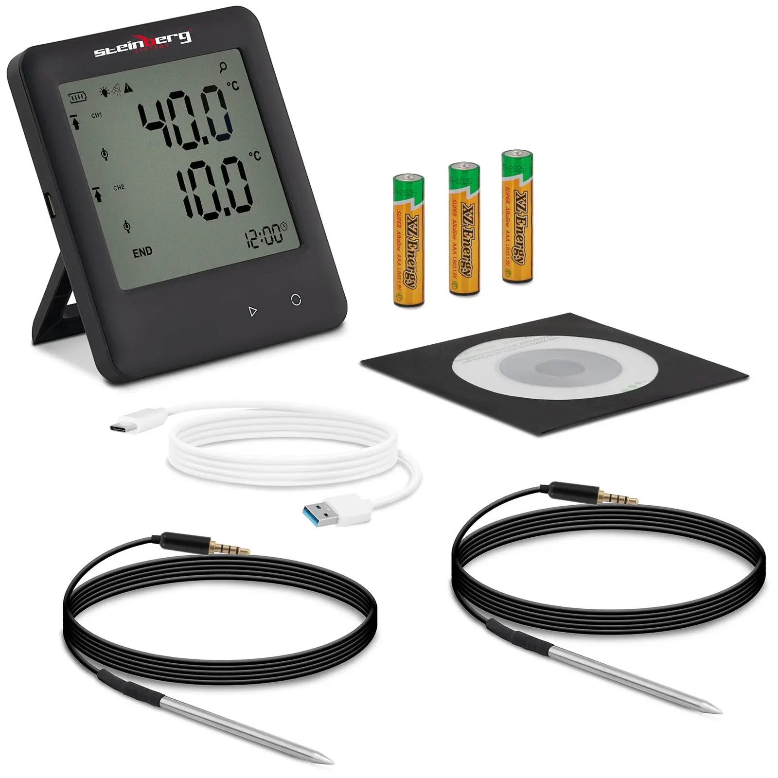 Datalogger teploty - LCD - teplota - 200 až +250 ° C - 2 externé čidlá