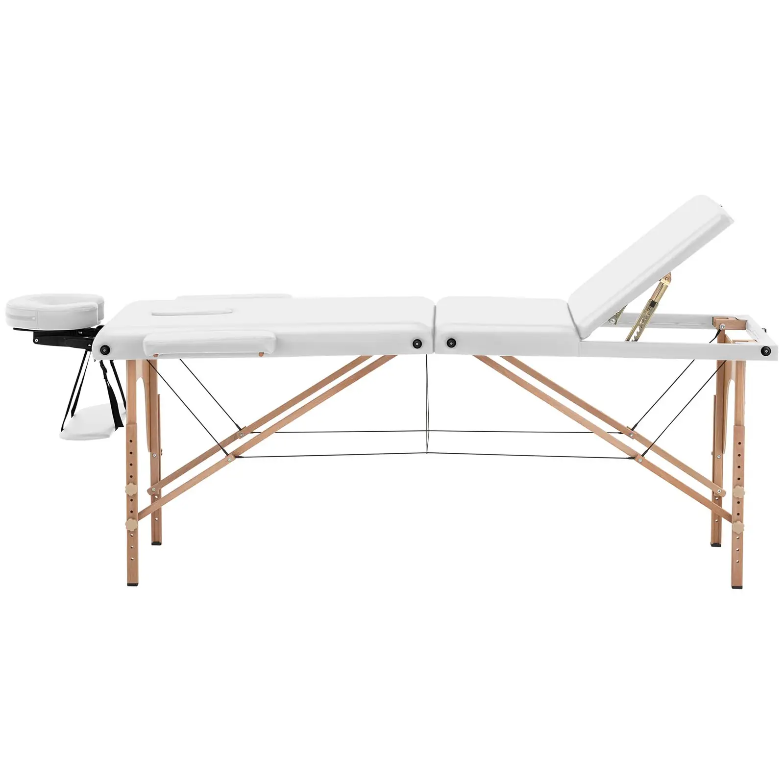 Masážny stôl rozkladací - extra široký (70 cm) - sklopná opierka nôh - bukové drevo - biela
