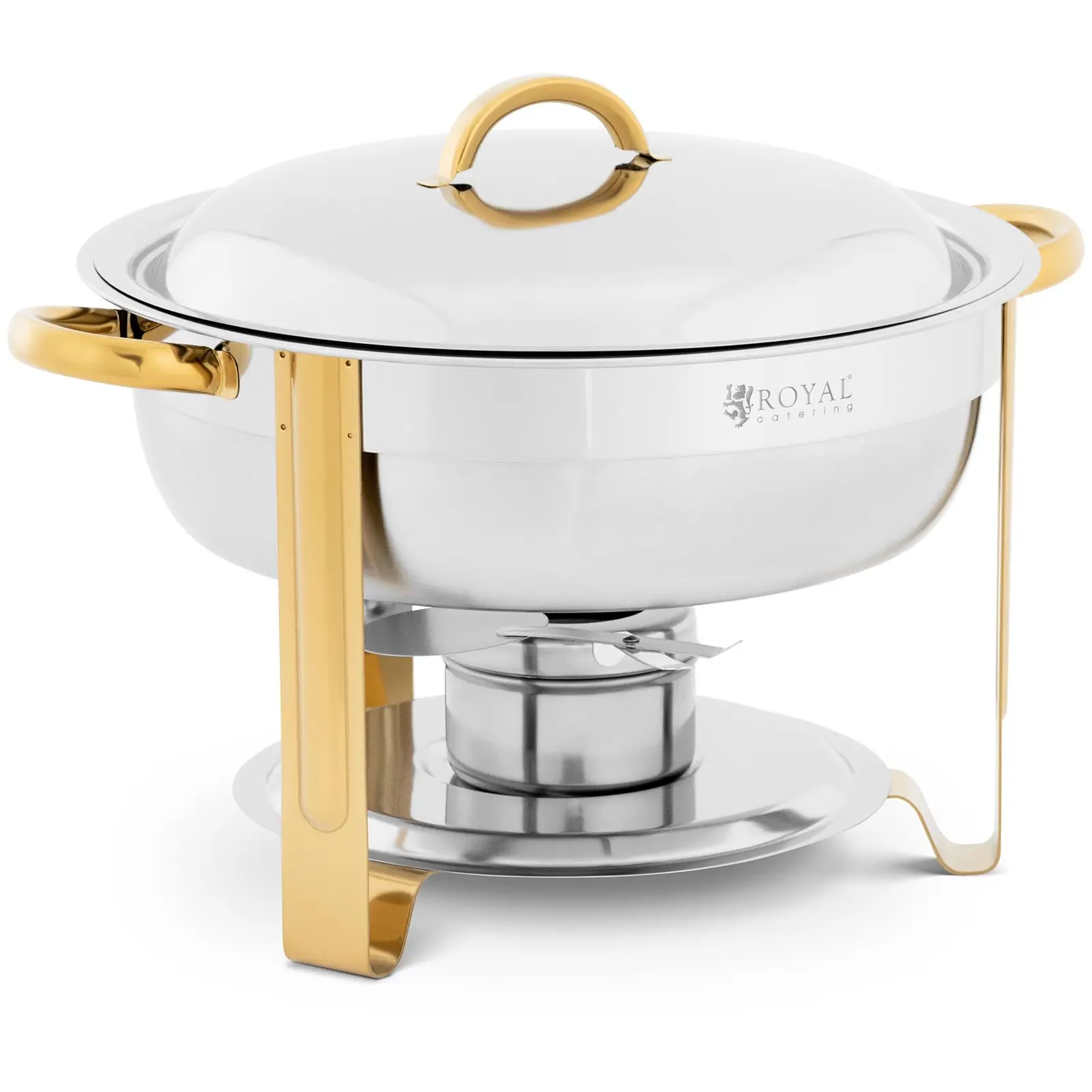 Chafing dish - okrúhly – zlaté akcenty - 4,5 l - počet palivových článkov: 1 - sklopné nožičky - Royal Catering